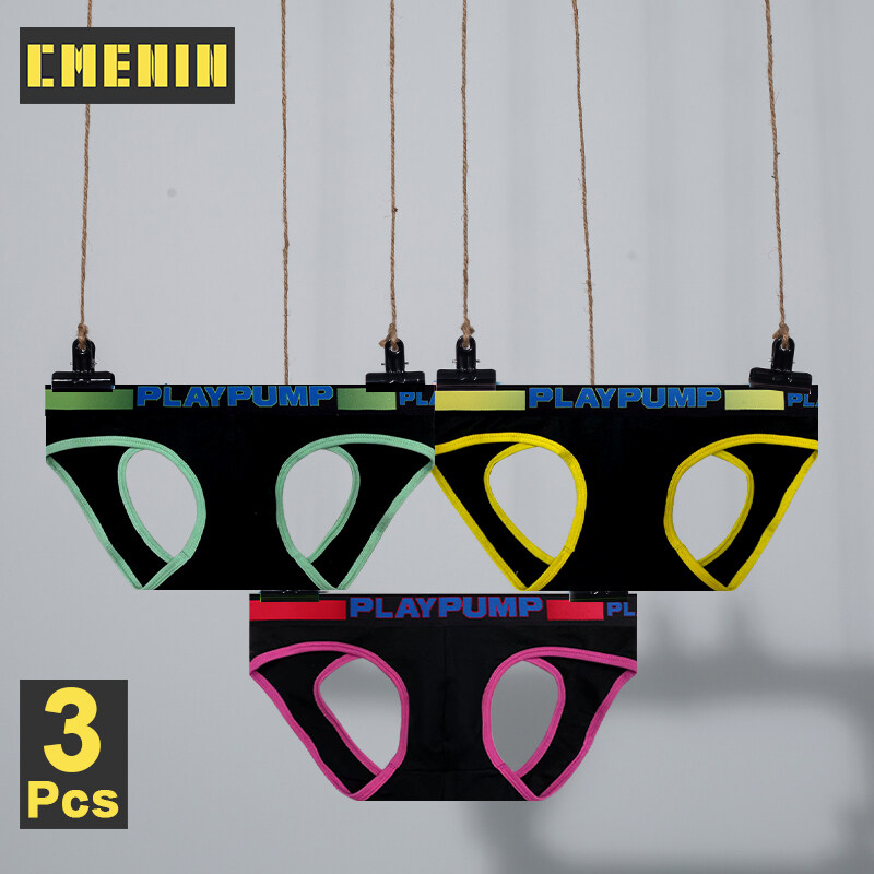 CMENIN PLAYPUMP 3Pcs Popular Cotton Sexy Underwear Man Jockstrap Underpants Tanga Men's Thong And G String Men's Panties PP9114