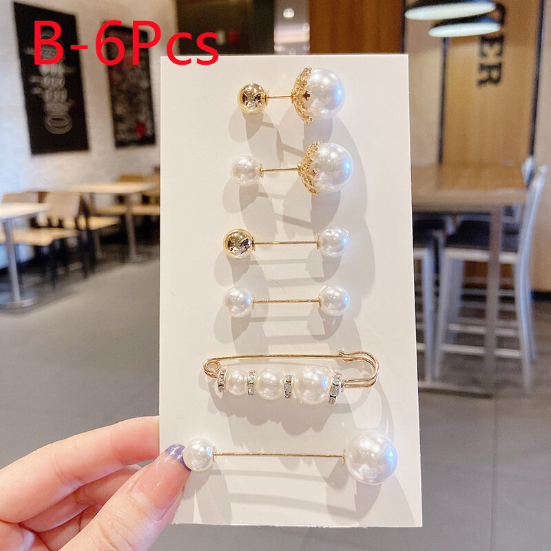 6Pcs/Set Big Pearl Brooch Set Fashion Clothes Brooch Pearl Lapel Pin Sweater Dress Brooch Pin Accessories