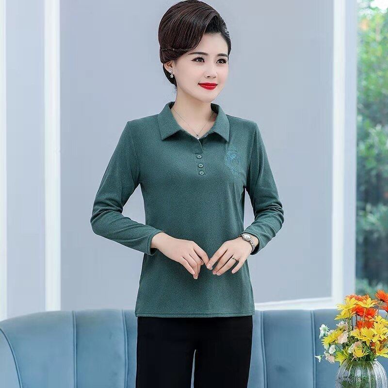 New Long-sleeve Lapel Polo Shirt Middle-aged Embroidered Casual Bottoming T-shirt