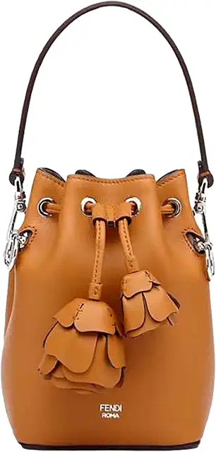 FENDI Calfskin F is 3D Flower Mini Mon Tresor Bucket Bag Brown Tan 8BS010 New