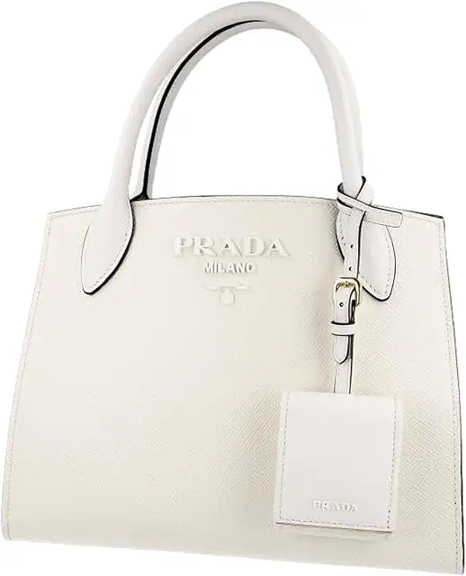 Prada Womens Saffiano Leather Monochrome Bianco White Top Handle Handbag 1BA156 (New)