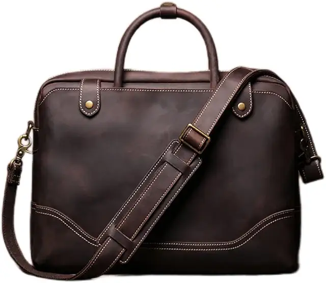 Vintage Bags Briefcase Men Shoulder Genuine Leather Handbag Man Brown Casual 15.6 Inch Laptop Bag