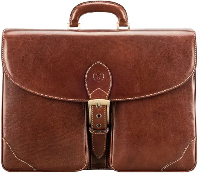Maxwell Scott - Mens Luxury Italian Leather Large Briefcase with Buckle Closure - Handmade - The Tomacelli3