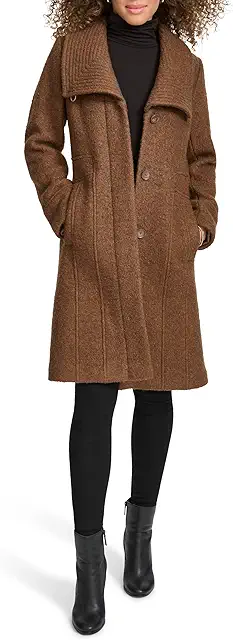Kenneth Cole womens Pressed Boucle Wool Coat With Oversized Wing Collar